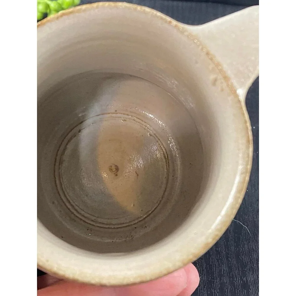 Studio Pottery Clay Mug JT Applied Leaf and Vine Design Cream Ribbed - Picture 7 of 9